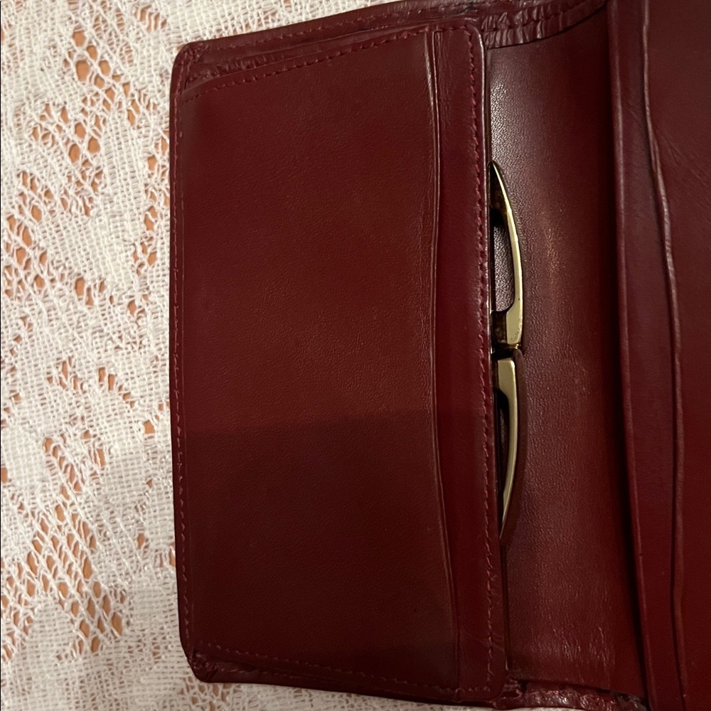 VINTAGE CARTIER kiss lock Burgundy Bordeaux Leather Clutch wallet leather - Picture 8 of 16
